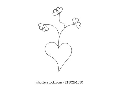 love tree outline, heart shape flower, floral design line art drawing