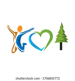 Ich liebe Baum mit Menschen, Liebe und Baumsymbol. Vektorillustration-Illustration auf weißem Hintergrund