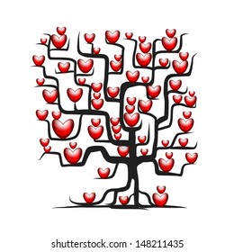 Love tree with red hearts for your design