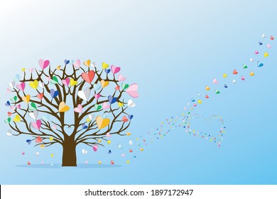 Love tree with shapes of hearts, Valentine's Day celebration background