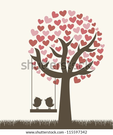 love tree with two birds, vintage style. vector illustration