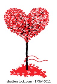 Love tree. Valentines day background with red heart leaves.