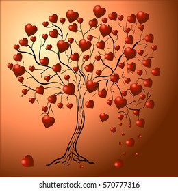 Love tree. Vector greeting card with hearts for Valentine's day