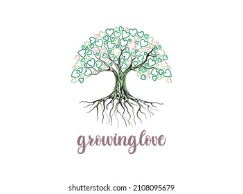 love tree vector logo design. leaves heart shaped. marriage and valentine symbols.