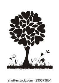 Love tree. Vector silhouette. 