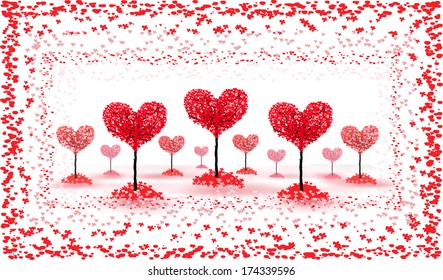 Love trees. Love forest. Valentines day background with red heart leaves. - Powered by Shutterstock - Get 15% off with code: PIKWIZARD15