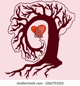 I love trees text logo tree hand drawing design stylization