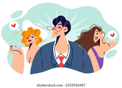 Love triangle between man and two beautiful women who want to become bride of ladies man. Successful guy chooses between girls, forming love triangle, and forcing females to compete