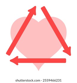 Love triangle. Flat vector illustration isolated on white background.