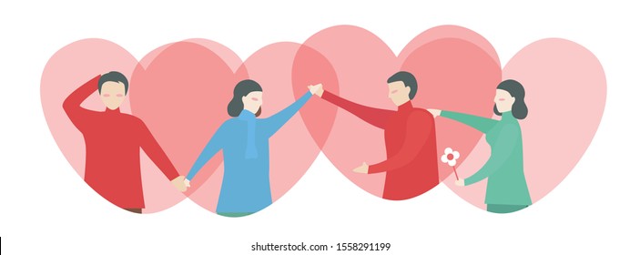 Love triangle or square. Vector illustration in flat style for winter season.