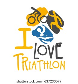 I love triathlon logo. Colorful hand drawn illustration
