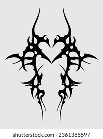 Love tribal tattoo clip art element sticker acid brutalism, t shirt design, rock, black metal ink editable