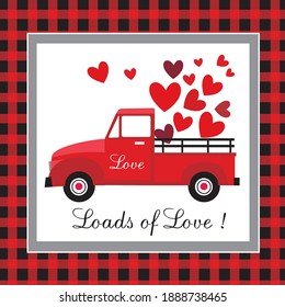 Love truck and buffalo checker background for wedding or valentine card