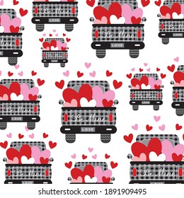 Camión de amor y patrón de forma cardíaca para el envoltorio de regalo de regalo de regalo de regalo de regalo de regalo de regalo o boda