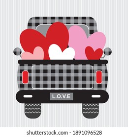 Love Truck And Heart Shape For Valentine Or Wedding Greeting Card