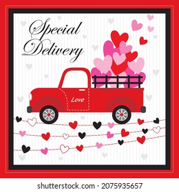 Love truck and heart shape for valentine or wedding card