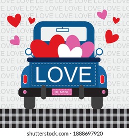 Love truck and heart shape for wedding or valentine card