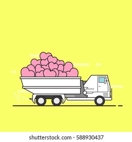 Love truck transporting hearts. Vector illustration.
