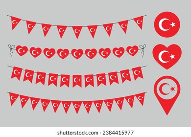 love Turkey decorative symbols, set of vector design elements, turkish flag