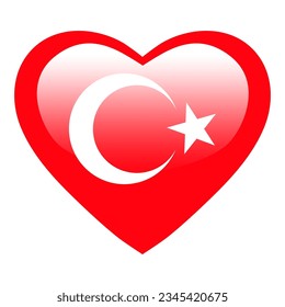 Amar la bandera turca, el botón brillante del corazón de Turquía, la bandera turca símbolo del amor. Símbolo patriótico nacional turco. 