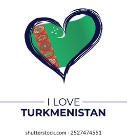 I Love Turkmenistan Banner with Flag in Heart. Turkmenistan love Emblem Isolated on White Background. Vector, Illustration, Isolated, Love, Background.