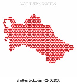 Love Turkmenistan. Country map made up of heart icons.