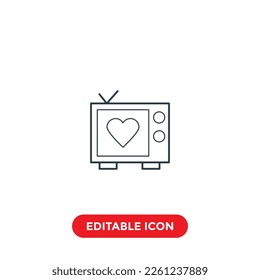 icono de trazo editable de love TV, icono especial de San Valentín