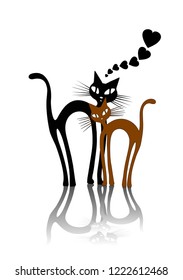 Love of two cats. Two cats silhouettes on white background(Vector illustration).Eps10