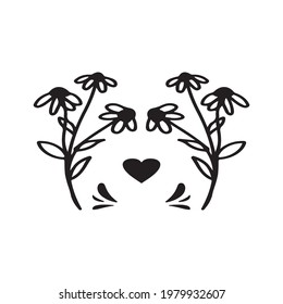 love two flower lettering icon vector design illustration