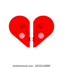 Love two halves kiss. A heart made of two halves is a symbol of love.