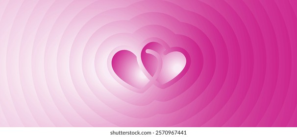 Love and two lover hearts logo with pink magenta blend shape in landscape composition background. Valentine's Day, wedding, love luxury decoration abstract wallpaper background