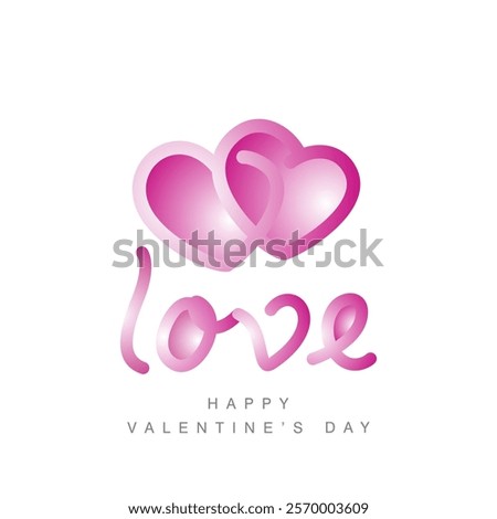 Love and two lover hearts logo with pink magenta blend shape isolated on white background. Love lettering calligraphy logo for luxury gift pack of cosmetics decoration gift greeting card. Happy Valent