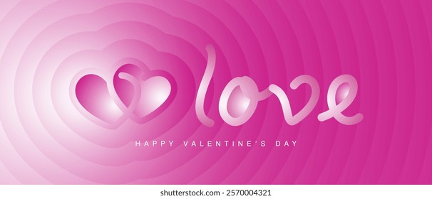 Love and two lover pink magenta hearts logo with pink magenta blend shape in background. Love lettering calligraphy logo for luxury gift pack of cosmetics jewelry decoration gift greeting card. Happy 