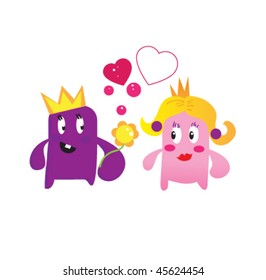 Love of two monsters. Vector illustration.