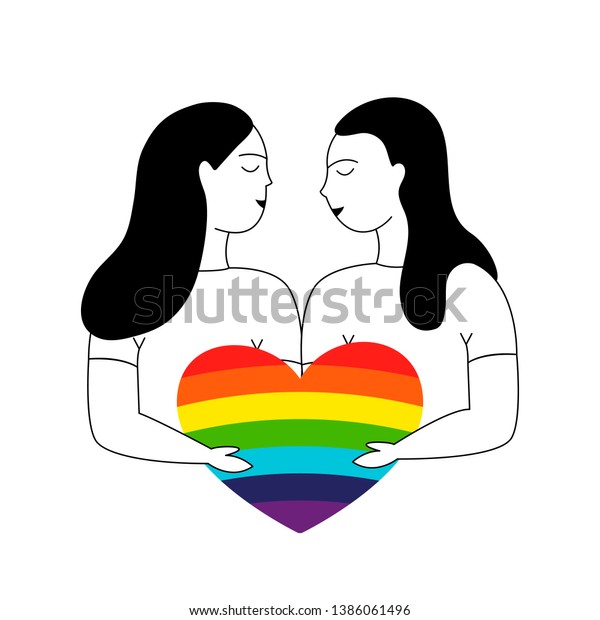 2人の女性の愛 同性愛 レズビアンの家族 Lgbtの夫婦 ベクター手描きのイラスト のベクター画像素材 ロイヤリティフリー