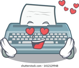 In love typewriter in the a cartoon shape