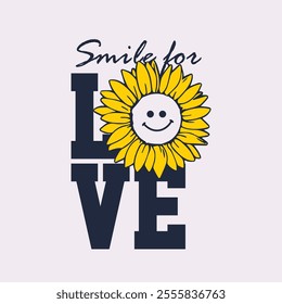 Love typo with Sunflower  typography vector design for greeting cards and poster, banner.