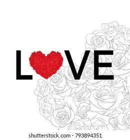 LOVE Typographic Lettering, Happy Valentine's Day Greetings Card. Romantic Holidays, Valentine's Day greeting card design template