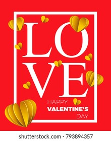 LOVE Typographic Lettering, Happy Valentine's Day Greetings Card. Romantic Holidays, Valentine's Day greeting card design template