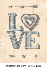 Love typographic poster. Hand drawn vector illustration.