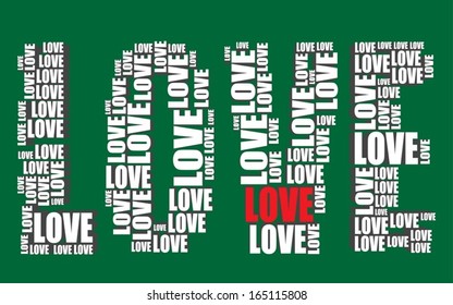 love typography 3d text word art vector illustration love word cloud