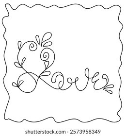 "Love" typography art featuring a stylized floral design with swirling. Ideal for romantic or feminine design.