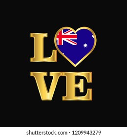 Love typography Australia flag design vector Gold lettering