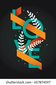Love typography with background design/ Floral illustrations/ Valentine's day card