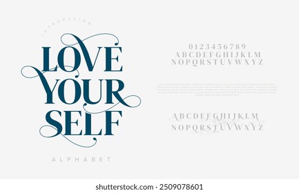 Love typography beauty fashion elegant minimalist serif italic fonts decorative wedding vintage retro logos. Minimal luxury font alphabet logo. Vector illustration