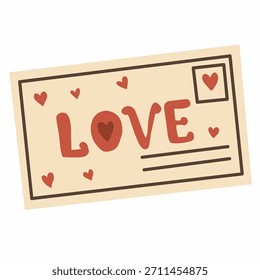 Love typography card in cozy flat style for Valentine and romantic design themes. Perfect for greeting cards, posters, stickers, and branding.