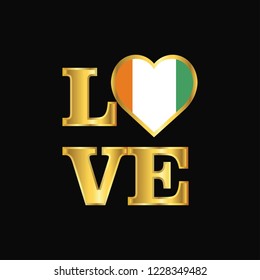 Love typography Cote d Ivoire / Ivory Coast flag design vector Gold lettering