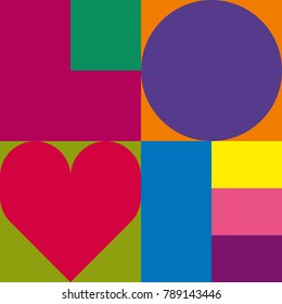 Love typography. Creative love logotype. Geometric love. Pop art image.