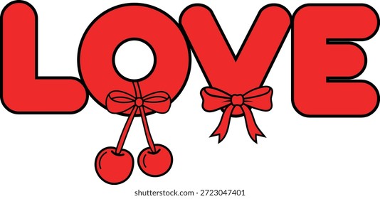 Projeto de tipografia do amor com letras vermelhas com elementos decorativos