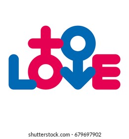 Love typography. Gender symbol. Creative love logotype.